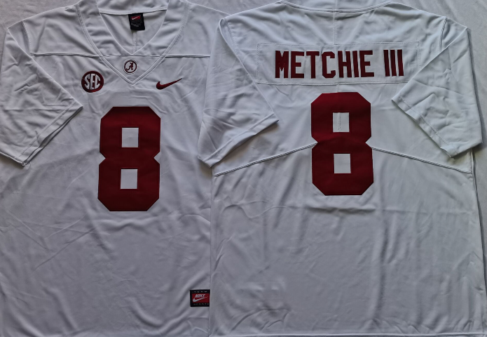 Alabama Crimson Tide White #8 METCHIE III Stitched Jersey