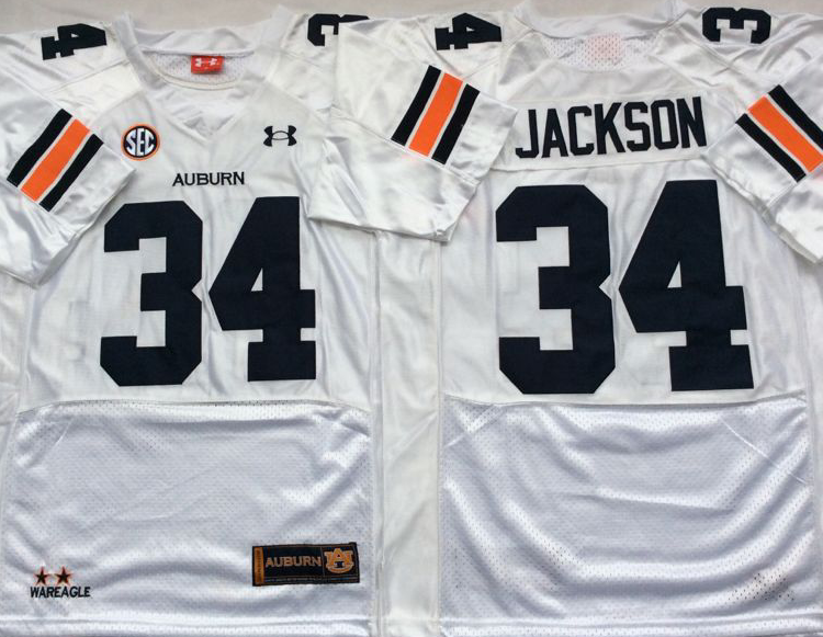 Auburn Tigers White #34 JACKSON Stitched Jersey
