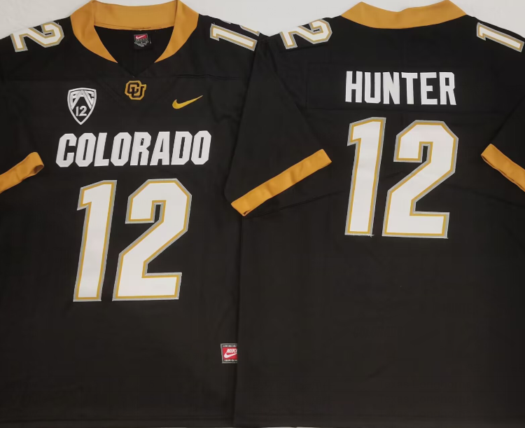 COLORADO BUFFALOES Black #12 HUNTER Stitched Jersey