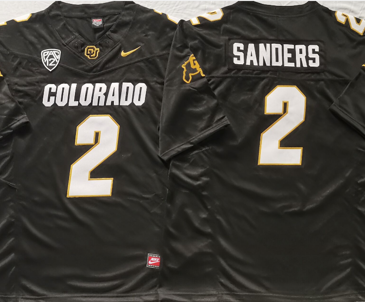 COLORADO BUFFALOES Black #2 SANDERS Stitched Jersey
