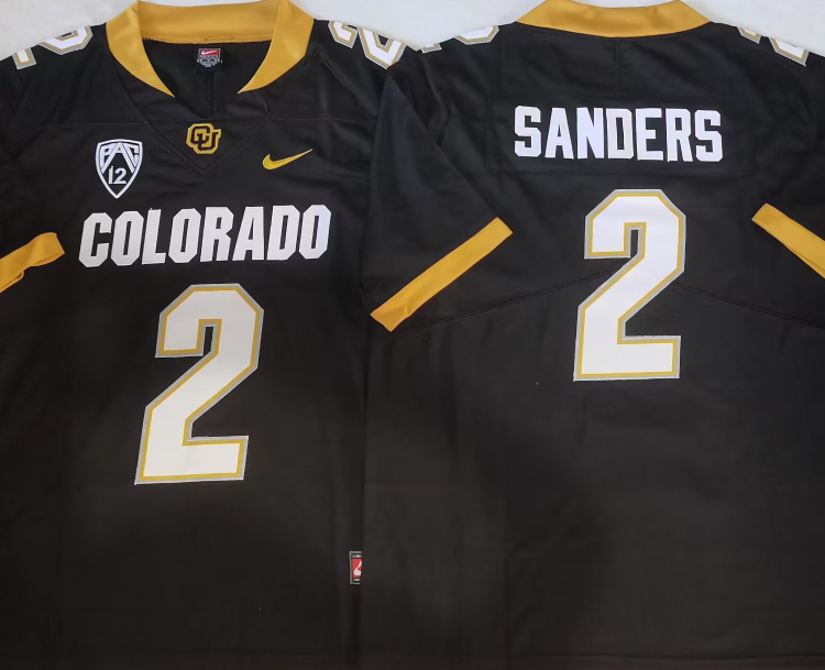 COLORADO BUFFALOES Black #2 SANDERS Stitched Jersey
