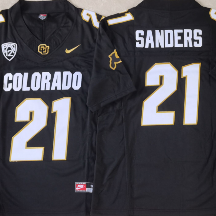 COLORADO BUFFALOES Black #21 SANDERS Stitched Jersey