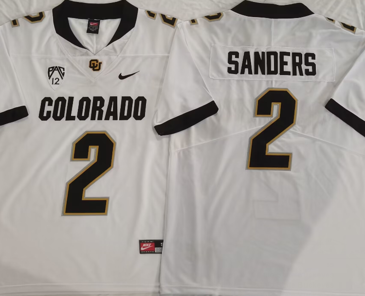 COLORADO BUFFALOES White #2 SANDERS Stitched Jersey