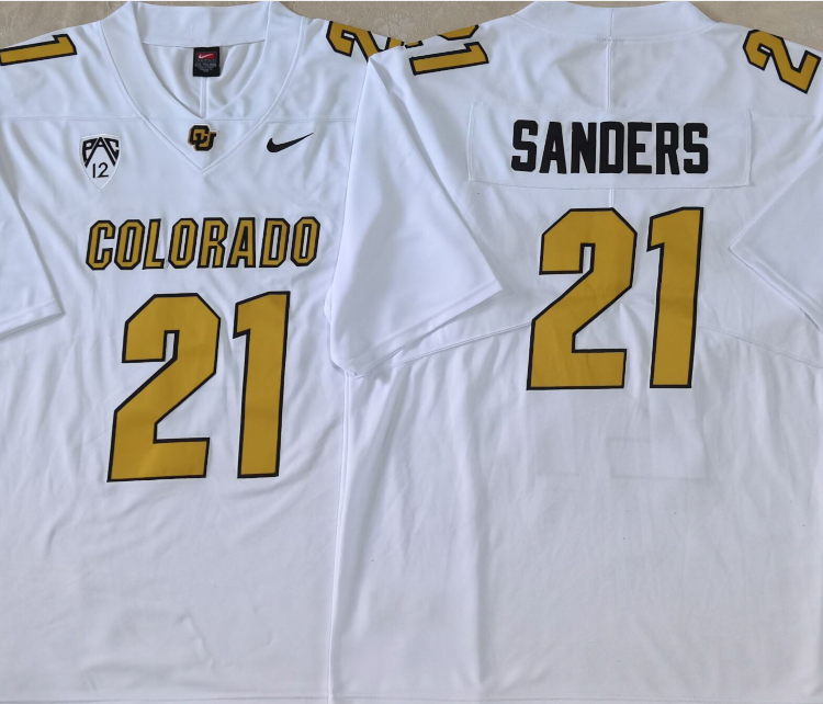 COLORADO BUFFALOES White #21 SANDERS Stitched Jersey