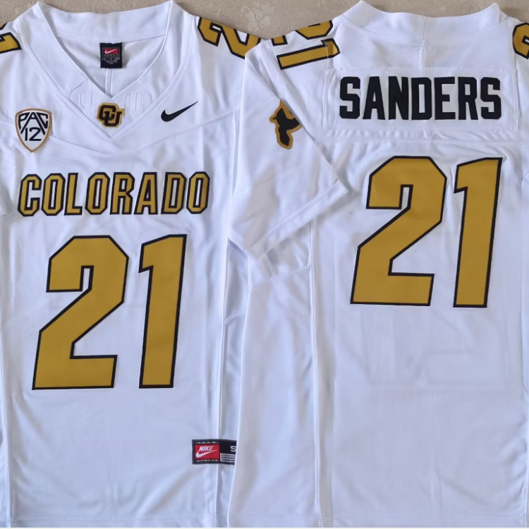 COLORADO BUFFALOES White #21 SANDERS Stitched Jersey