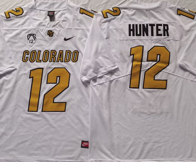 COLORADO BUFFALOES White #12 HUNTER Stitched Jersey