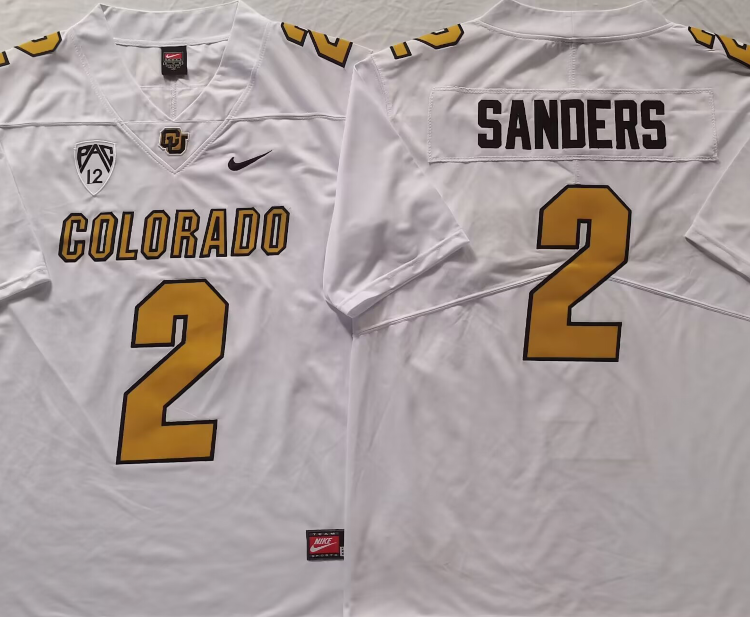 COLORADO BUFFALOES White #2 SANDERS Stitched Jersey