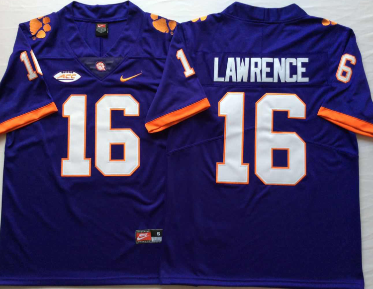 Clemson Tigers Purple #16 LAWRENCE Stitched Jersey