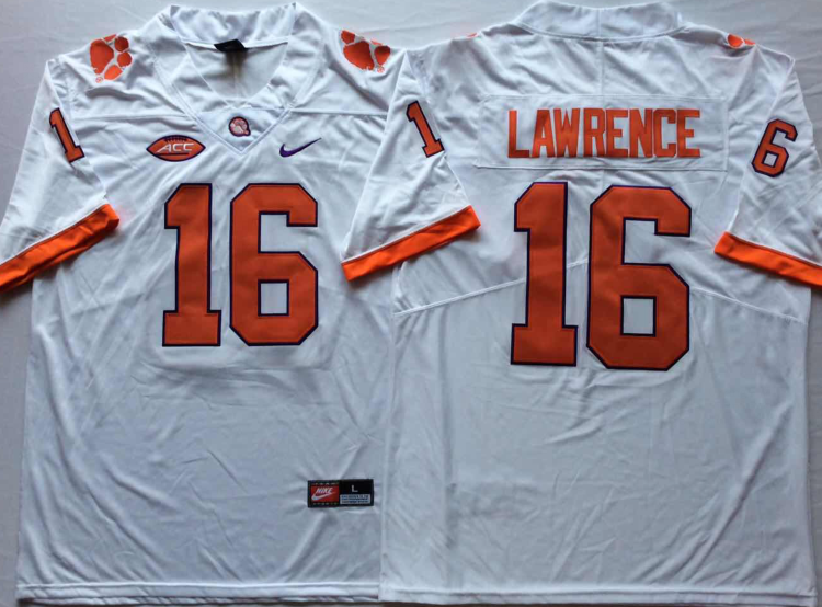 Clemson Tigers White #16 LAWRENCE Stitched Jersey