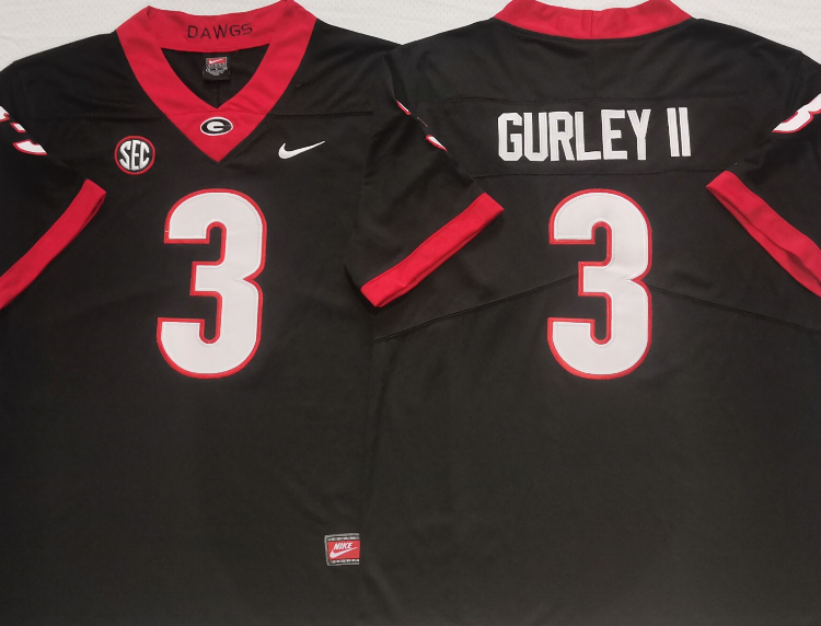 Georgia Bulldogs Black #3 GURLEY II Stitched Jersey