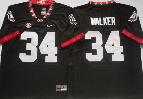 Georgia Bulldogs Black #34 WALKER Stitched Jersey