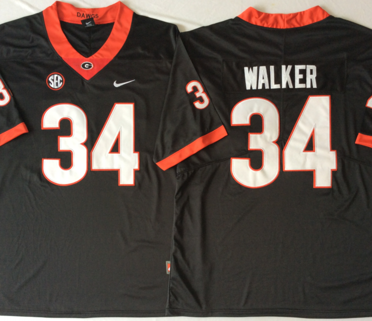 Georgia Bulldogs Black #34 WALKER Stitched Jersey
