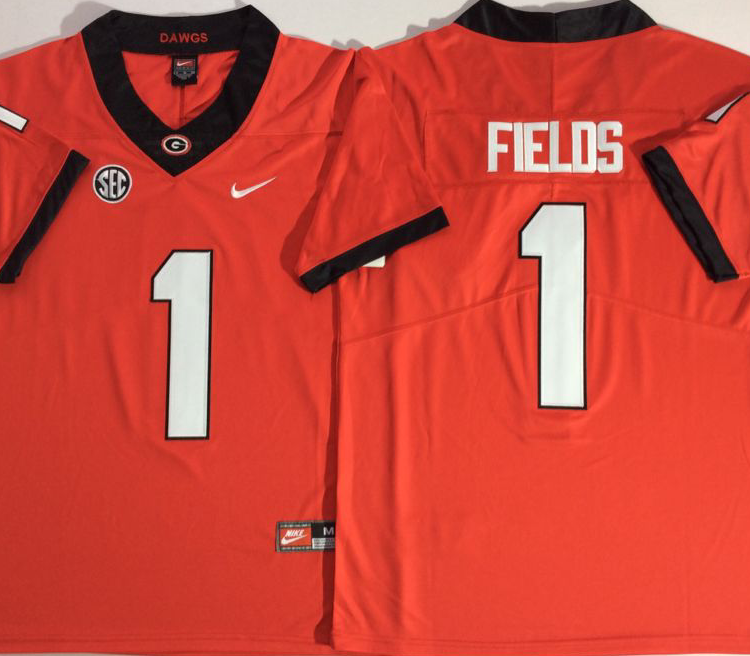Georgia Bulldogs Red #1 FIELDS Stitched Jersey