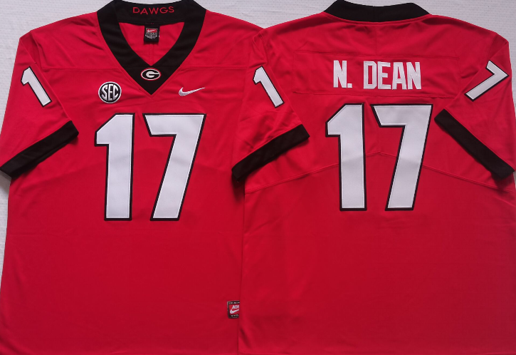 Georgia Bulldogs Red #17 N.DEAN Stitched Jersey
