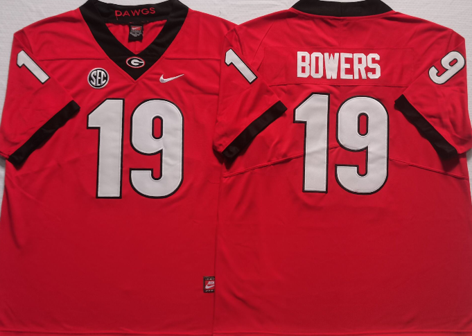 Georgia Bulldogs Red #19 BOWERS Stitched Jersey