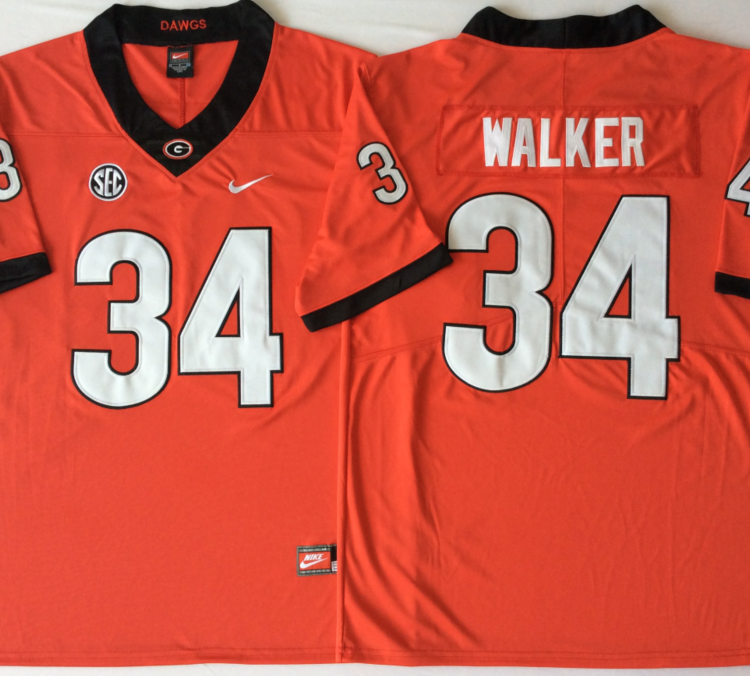 Georgia Bulldogs Red #34 WALKER Stitched Jersey