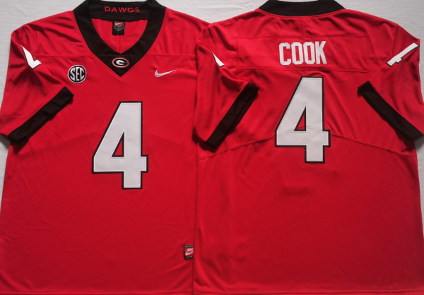 Georgia Bulldogs Red #4 COOK Stitched Jersey
