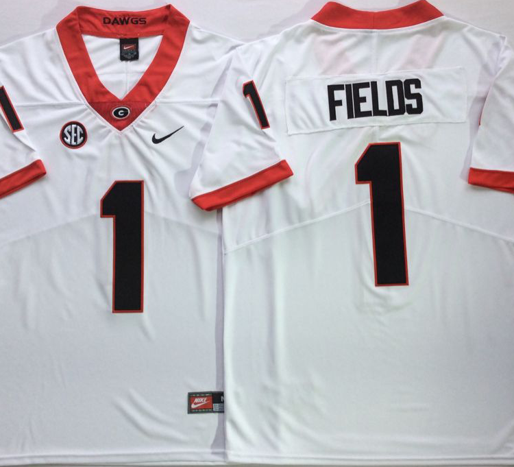 Georgia Bulldogs White #1 FIELDS Stitched Jersey