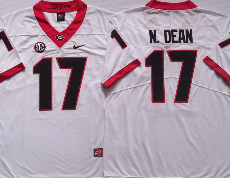Georgia Bulldogs White #17 N.DEAN Stitched Jersey