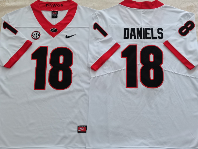 Georgia Bulldogs White #18 DANIELS Stitched Jersey
