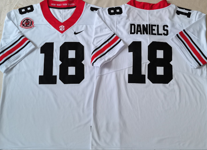 Georgia Bulldogs White #18 DANIELS. Stitched Jersey