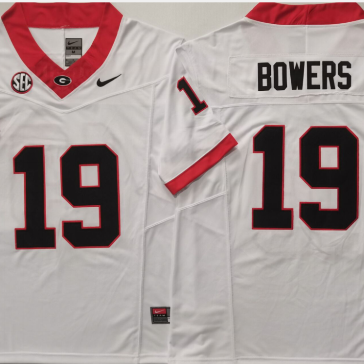 Georgia Bulldogs White #19 BOWERS Stitched Jersey