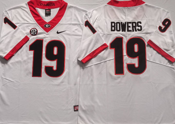 Georgia Bulldogs White #19 BOWERS Stitched Jersey