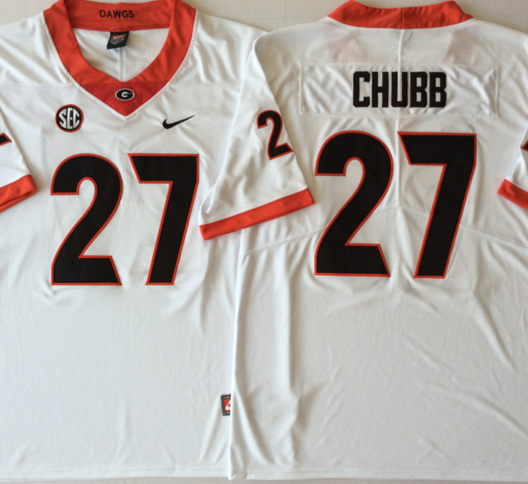 Georgia Bulldogs White #27 CHUBB Stitched Jersey