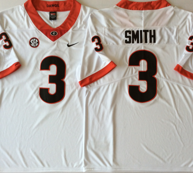 Georgia Bulldogs White #3 SMITH Stitched Jersey
