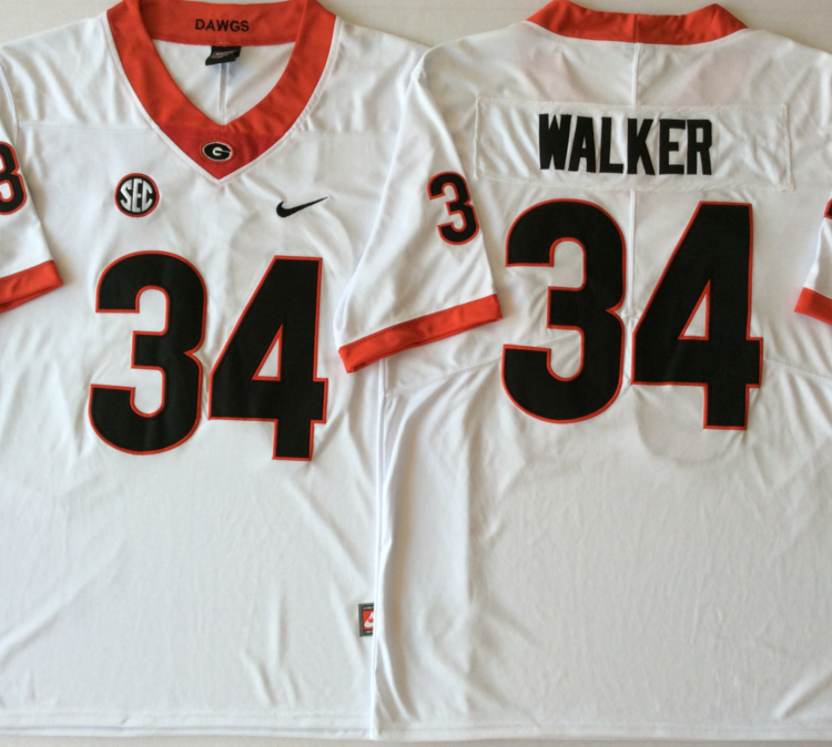 Georgia Bulldogs White #34 WALKER Stitched Jersey