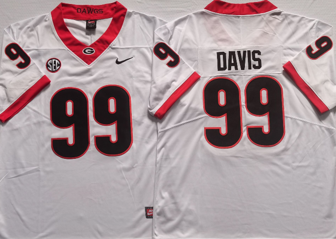 Georgia Bulldogs White #99 DAVIS Stitched Jersey