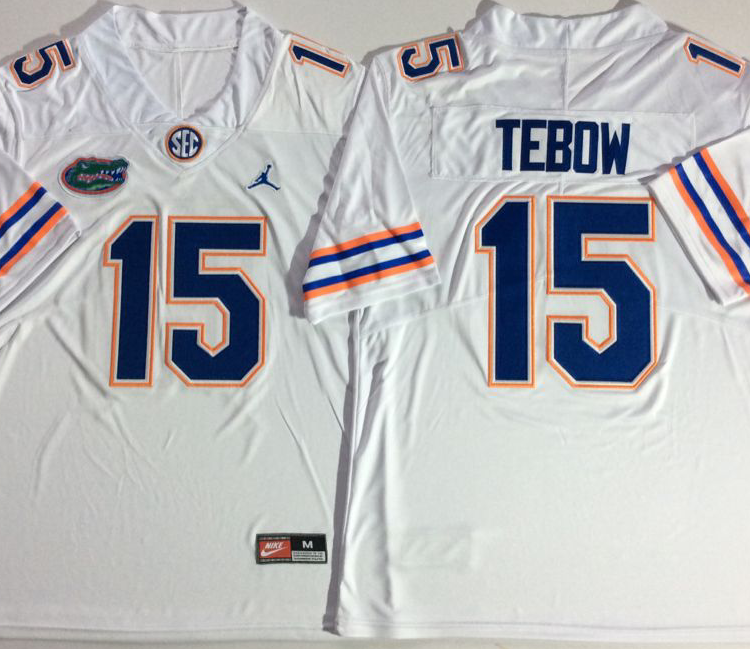 Jordan Florida Gators White #15 TEBOW Stitched Jersey