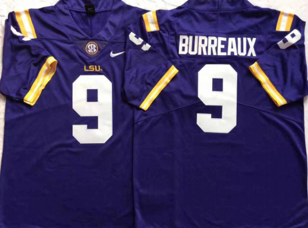 LSU Tigers Purple #9 BURREAUX Stitched Jersey