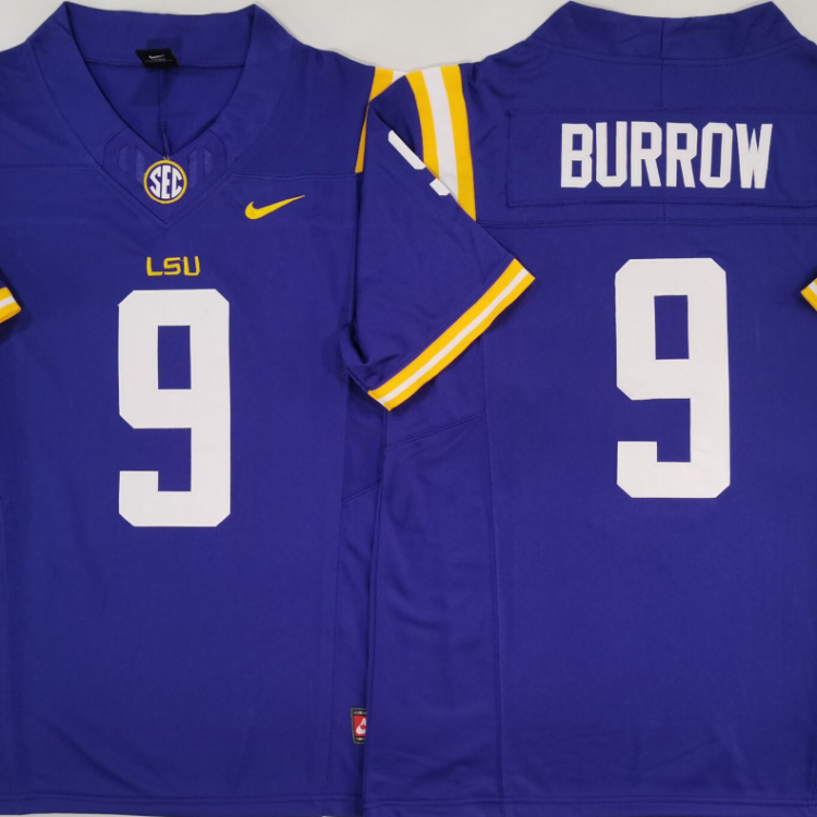 LSU Tigers Purple #9 BURROW Stitched Jersey