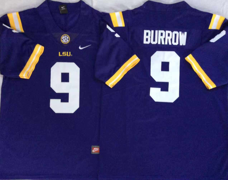 LSU Tigers Purple #9 BURROW Stitched Jersey