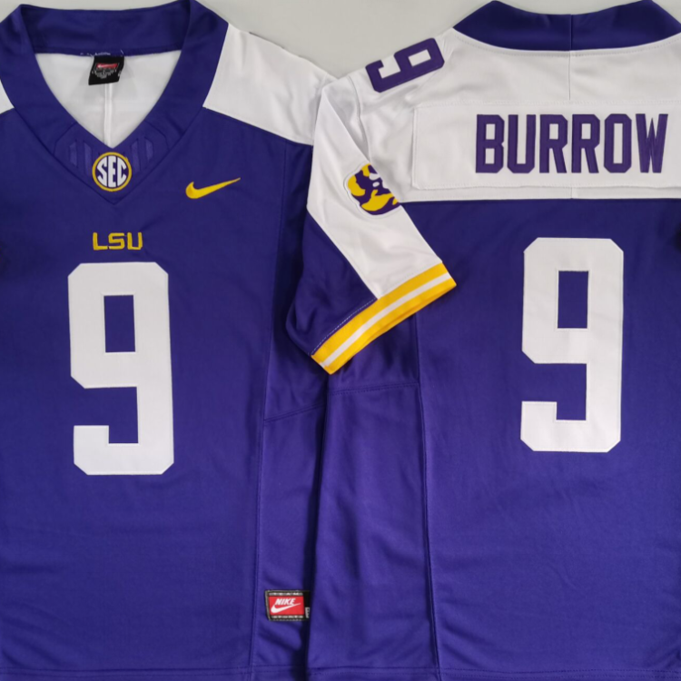 LSU Tigers Purple White #9 BURROW Stitched Jersey
