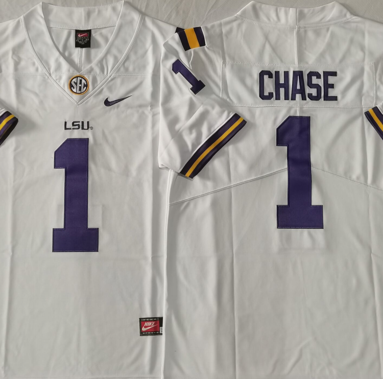 LSU Tigers White #1 CHASE Stitched Jersey