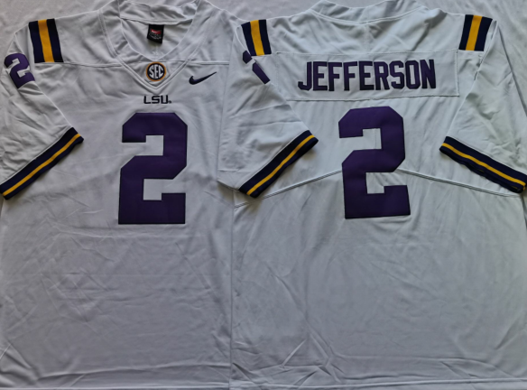 LSU Tigers White #2 JEFFERSON Stitched Jersey