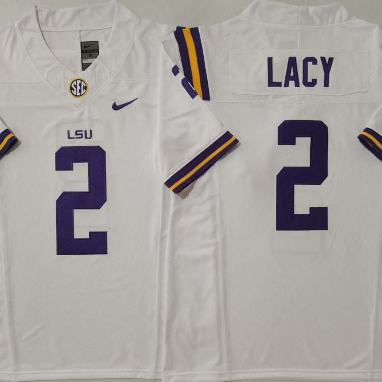 LSU Tigers White #2 LACY Stitched Jersey