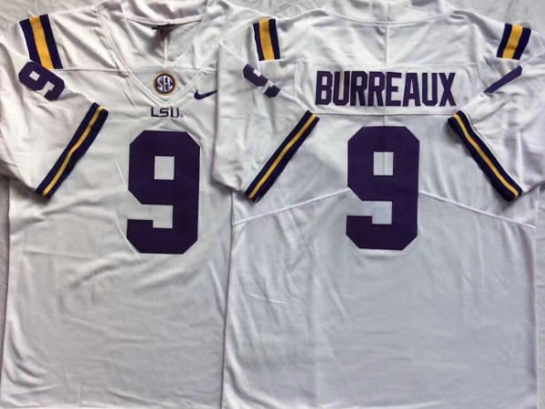 LSU Tigers White #9 BURREAUX Stitched Jersey