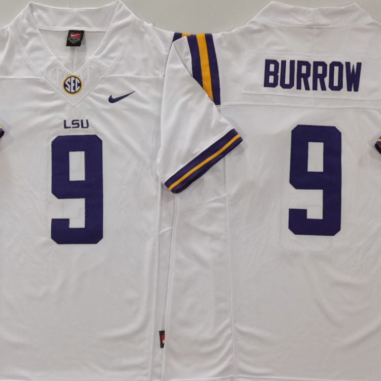 LSU Tigers White #9 BURROW Stitched Jersey