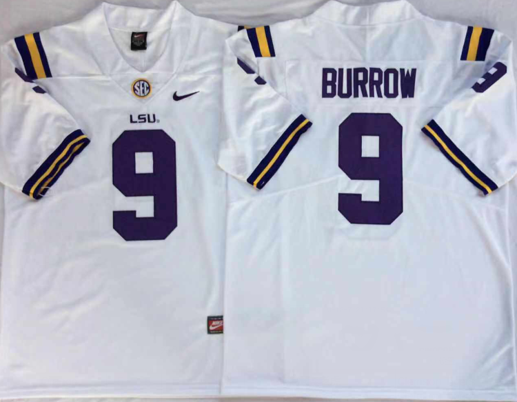 LSU Tigers White #9 BURROW Stitched Jersey