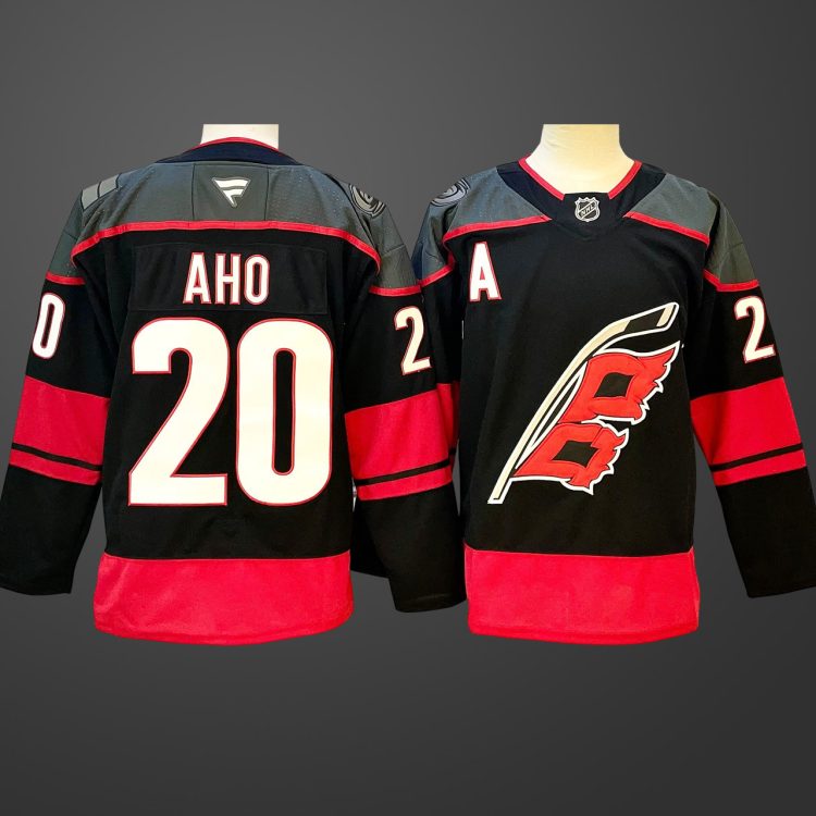 Men's Carolina Hurricanes #20 Sebastian Aho Black 2024-25 With A Patch Home Stitched Hockey Jersey