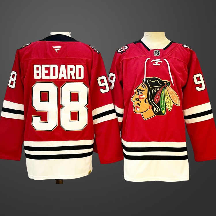 Men's Chicago Blackhawks #98 Connor Bedard Red Centennial  Stitched Hockey Jersey