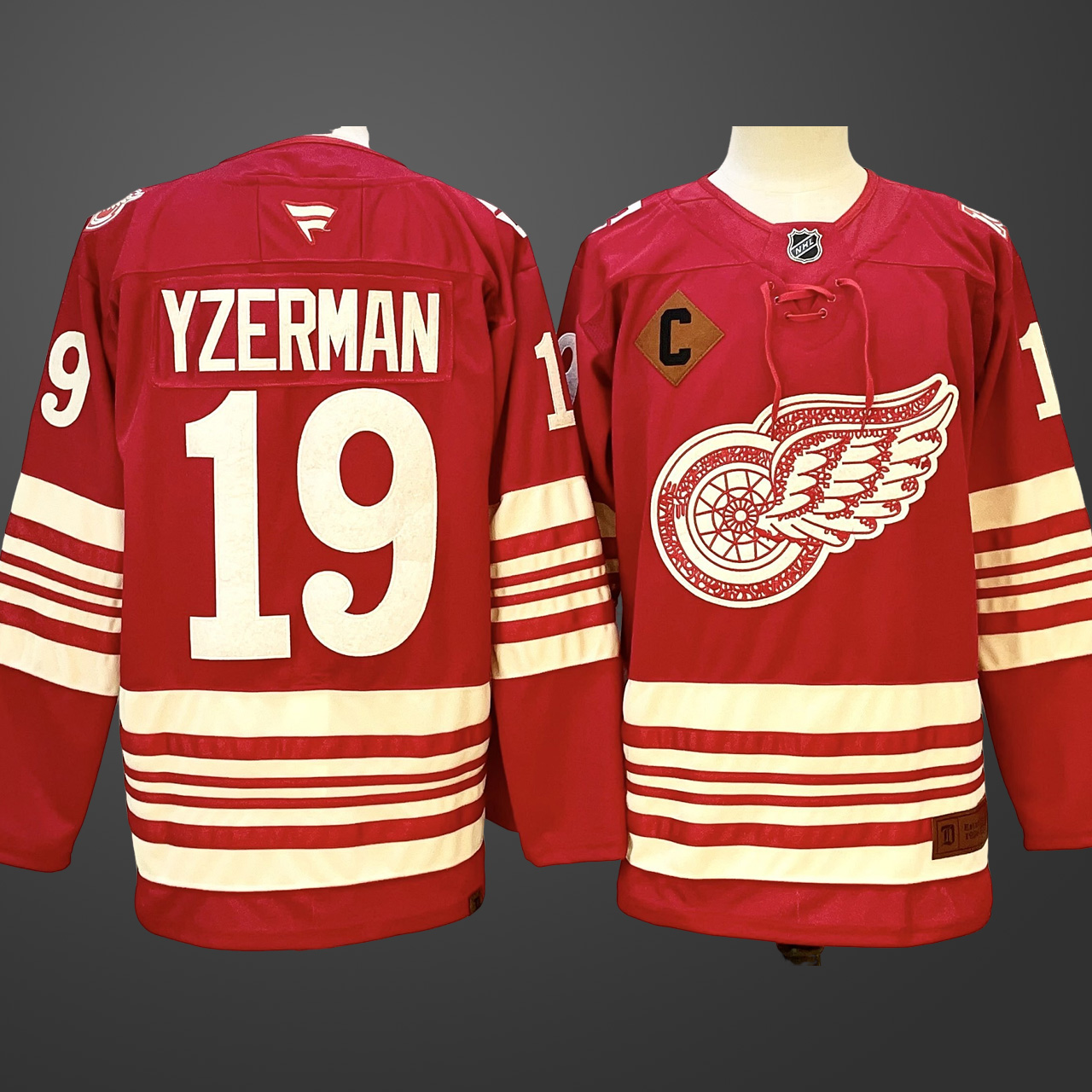 Men's Detroit Red Wings #19 Steve Yzerman Red 2025-26 With C Patch Centennial Stitched Jersey
