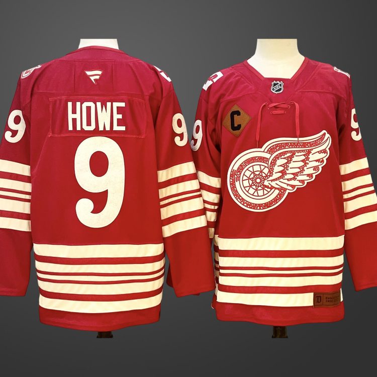 Men's Detroit Red Wings #9 Gordie Howe Red 2025-26 With C Patch Centennial Premium Jersey