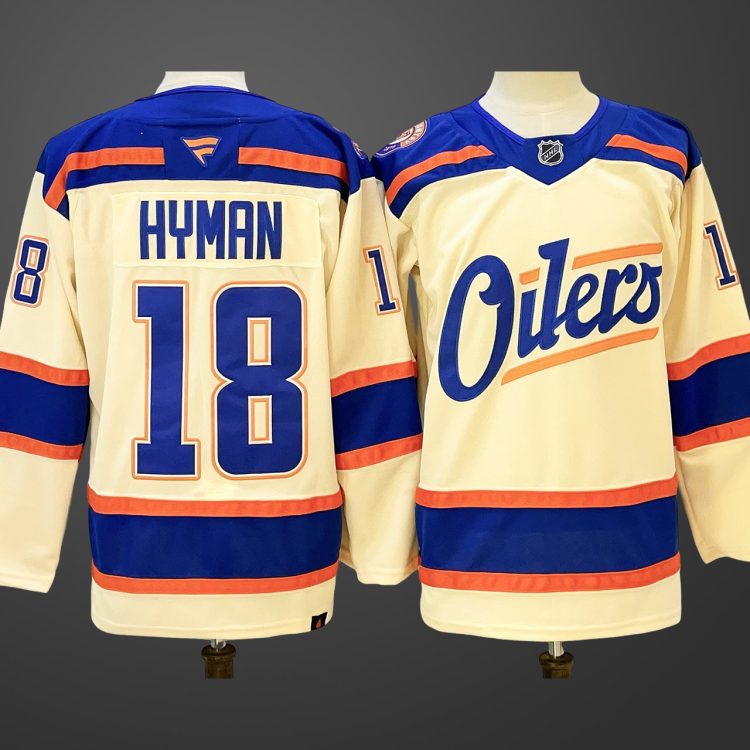 Men's Edmonton Oilers #18 Zach Hyman Light Beige 2025 Alternate Stitched Hockey Jersey