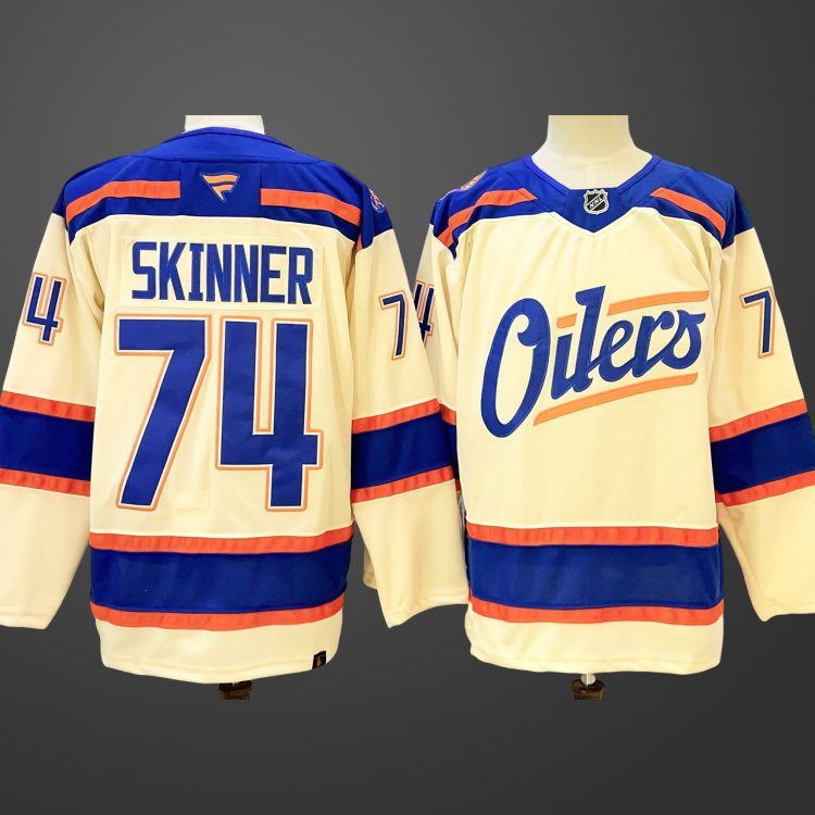 Men's Edmonton Oilers #74 Stuart Skinner Light Beige 2025 Alternate Stitched Hockey Jersey