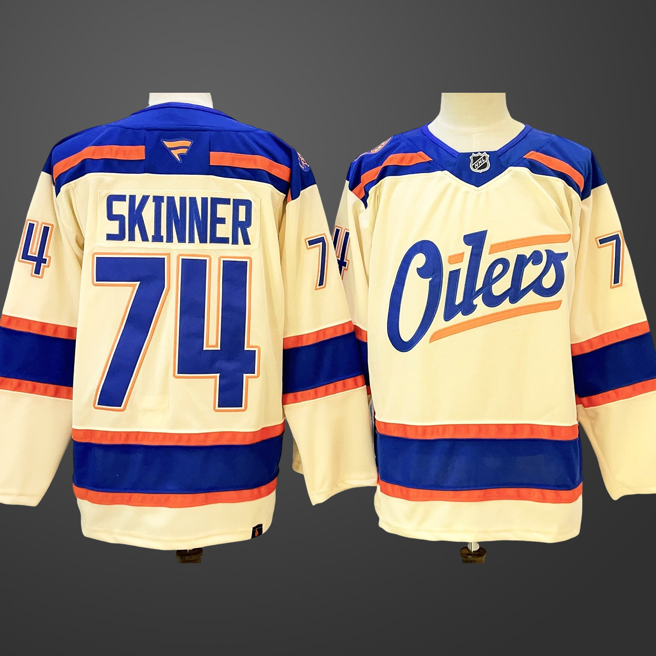 Men's Edmonton Oilers #74 Stuart Skinner Light Beige 2025 Alternate Stitched Hockey Jersey