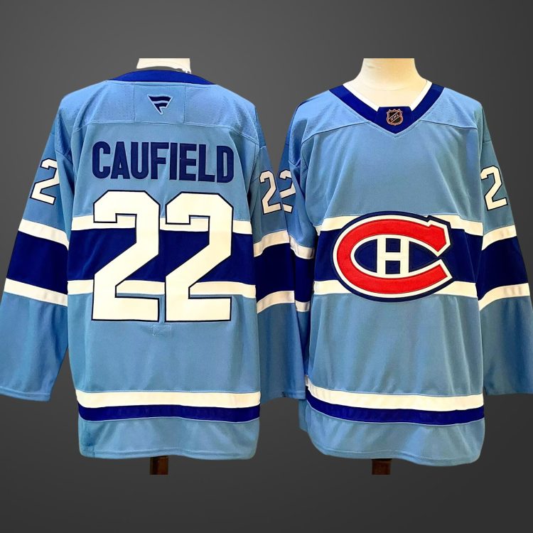 Men's Montreal Canadiens #22 Cole Caufield Blue 2024-25 Reverse Retro Stitched Jersey